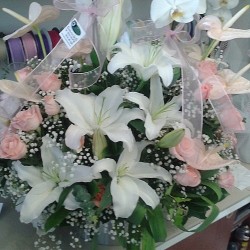 sbc 3001 Antoryum,pembegül ve lilyum süslemeli orkide aranjman